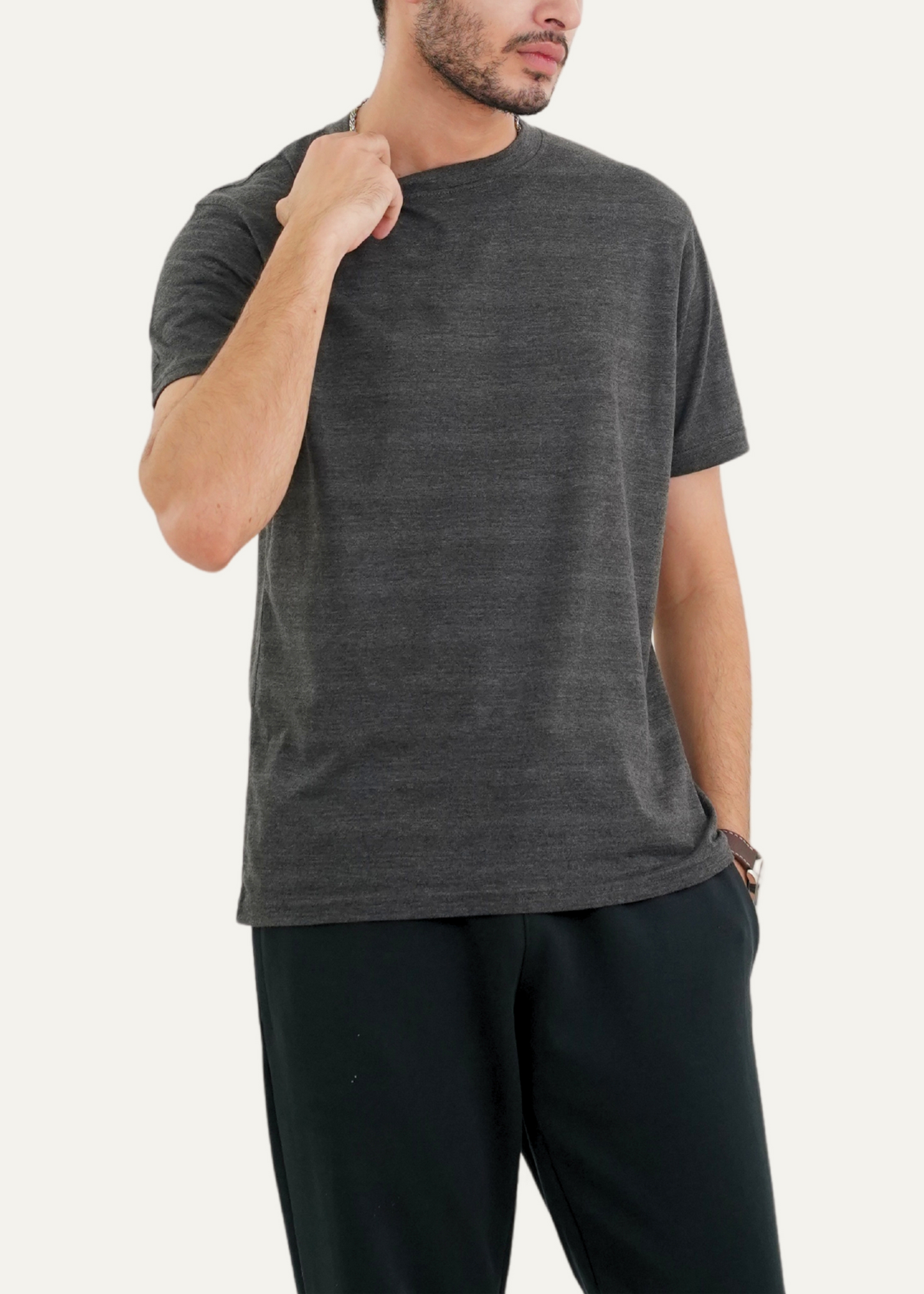 BASIC GREY TEXTURED T-SHIRT