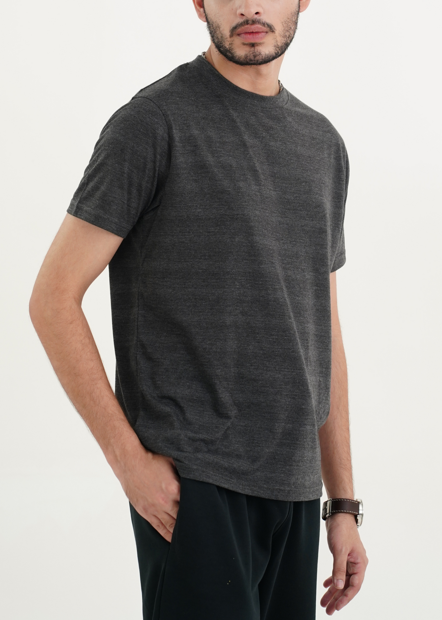 BASIC GREY TEXTURED T-SHIRT