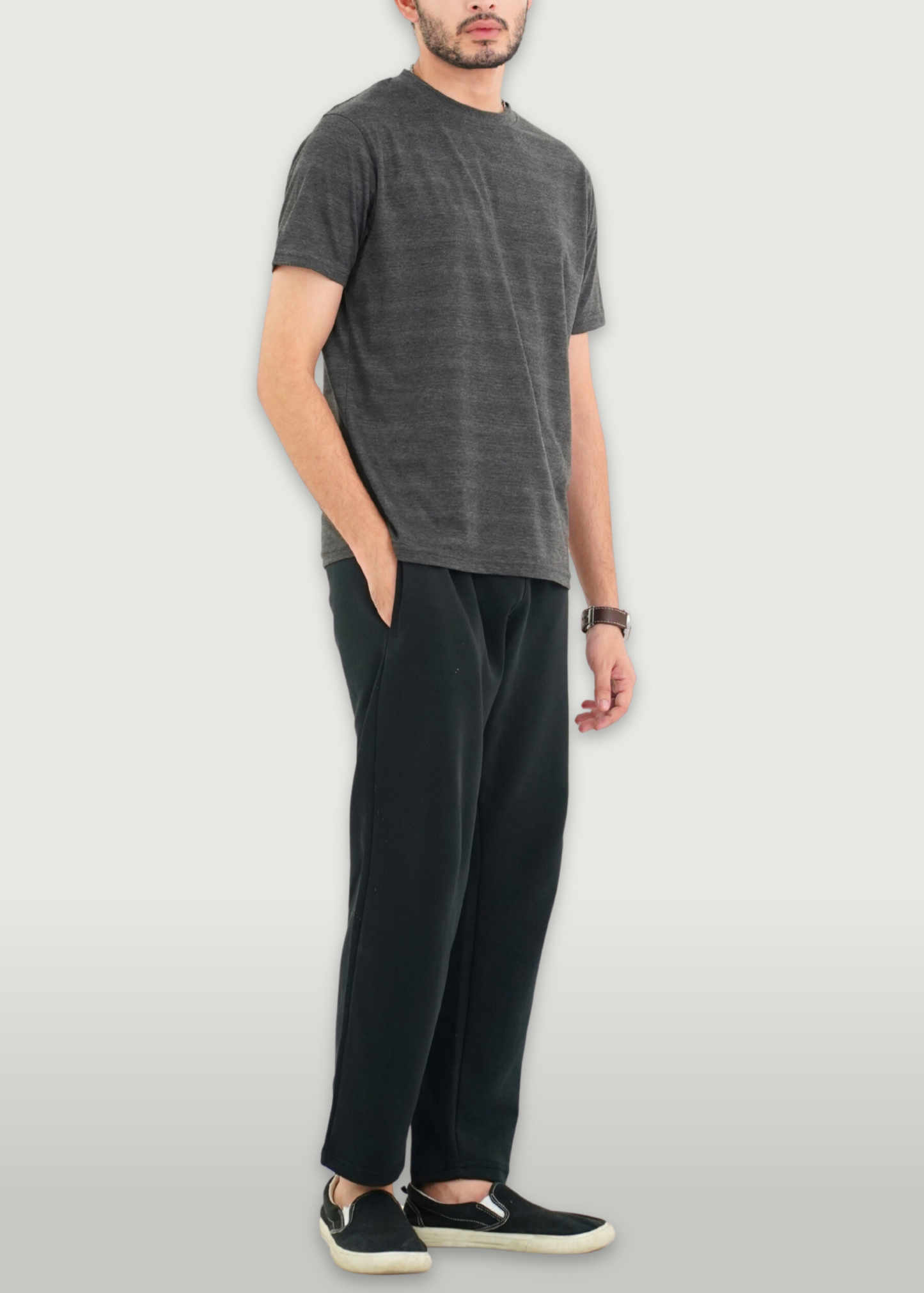 BASIC GREY TEXTURED T-SHIRT