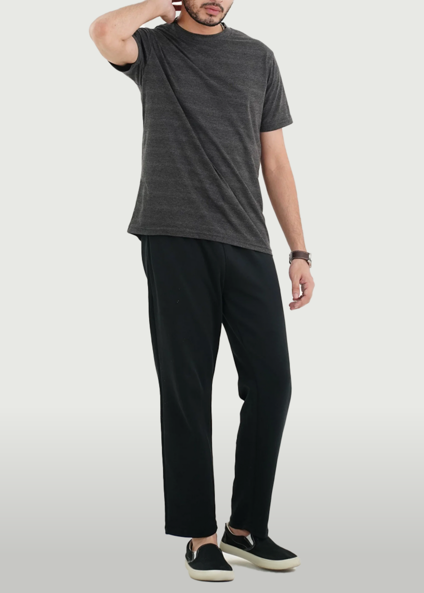 BASIC GREY TEXTURED T-SHIRT