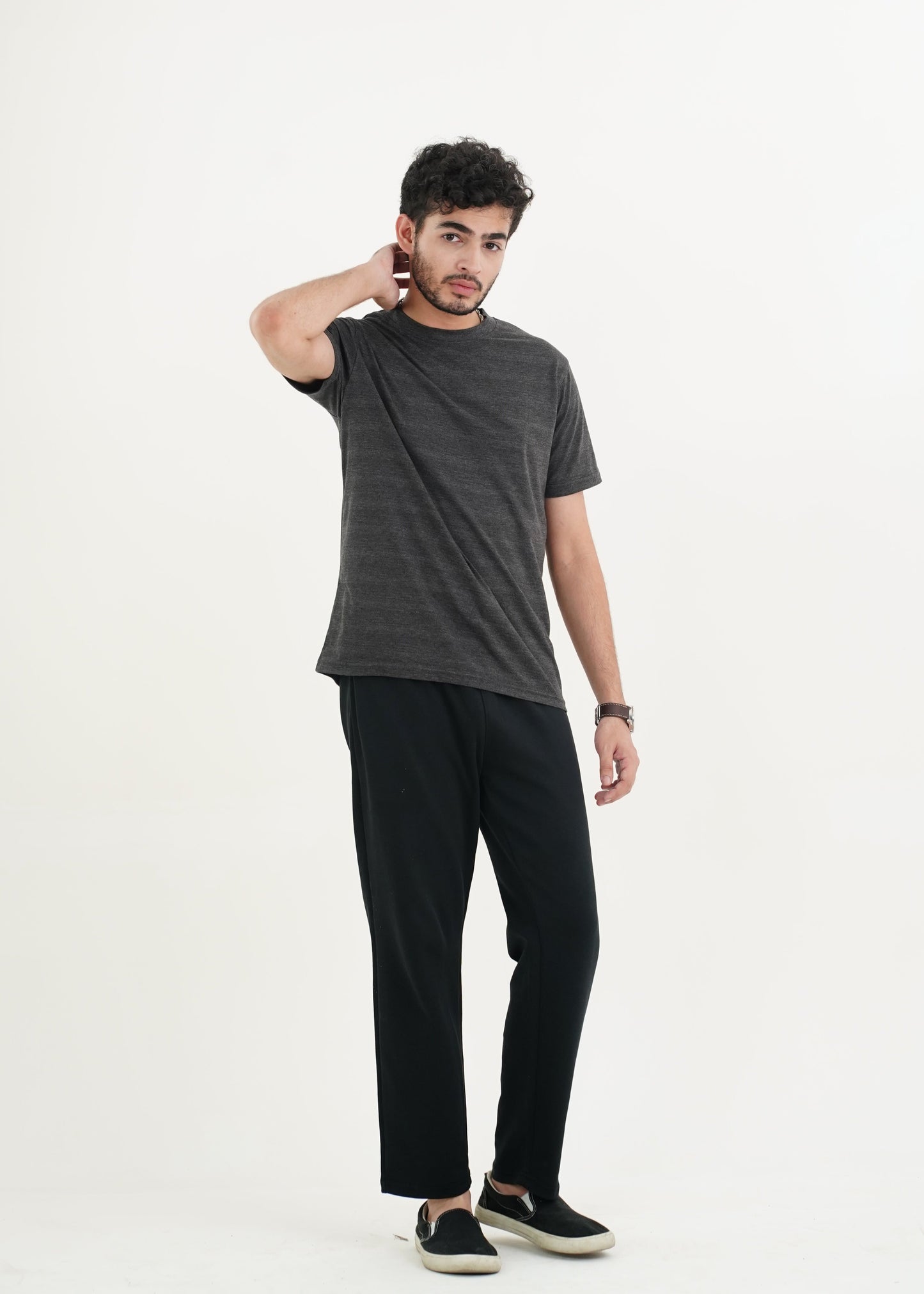 BASIC GREY TEXTURED T-SHIRT