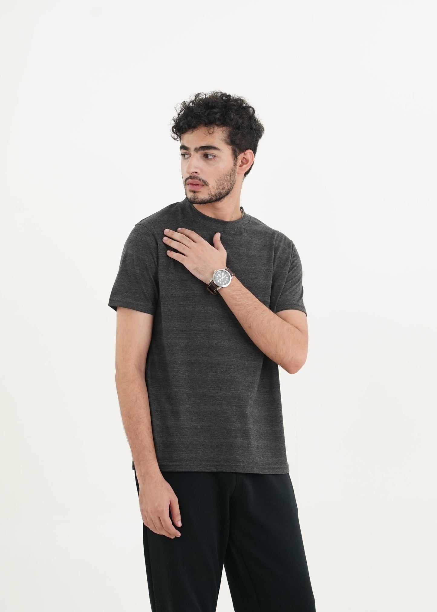 BASIC GREY TEXTURED T-SHIRT