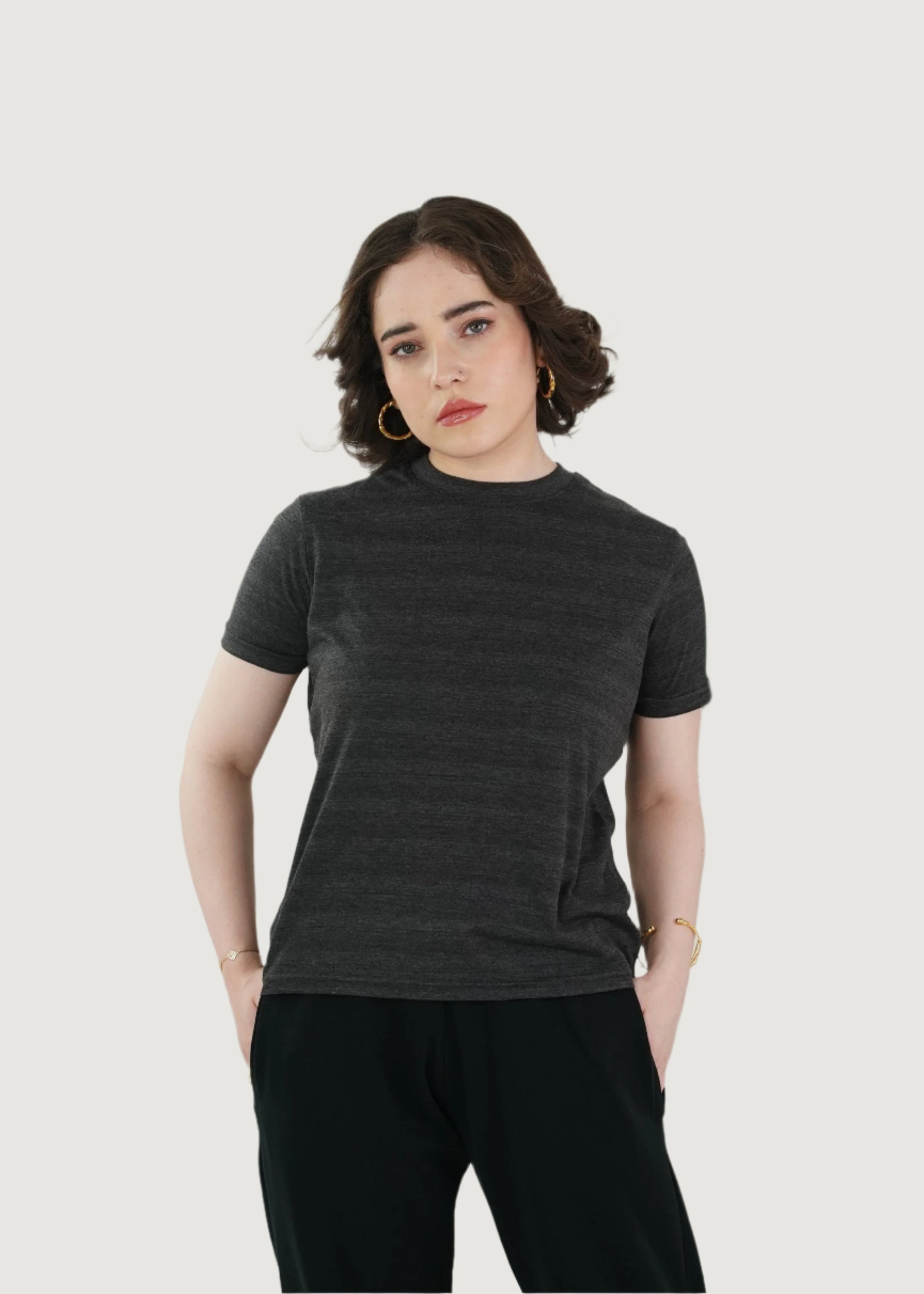 BASIC GREY TEXTURED T-SHIRT