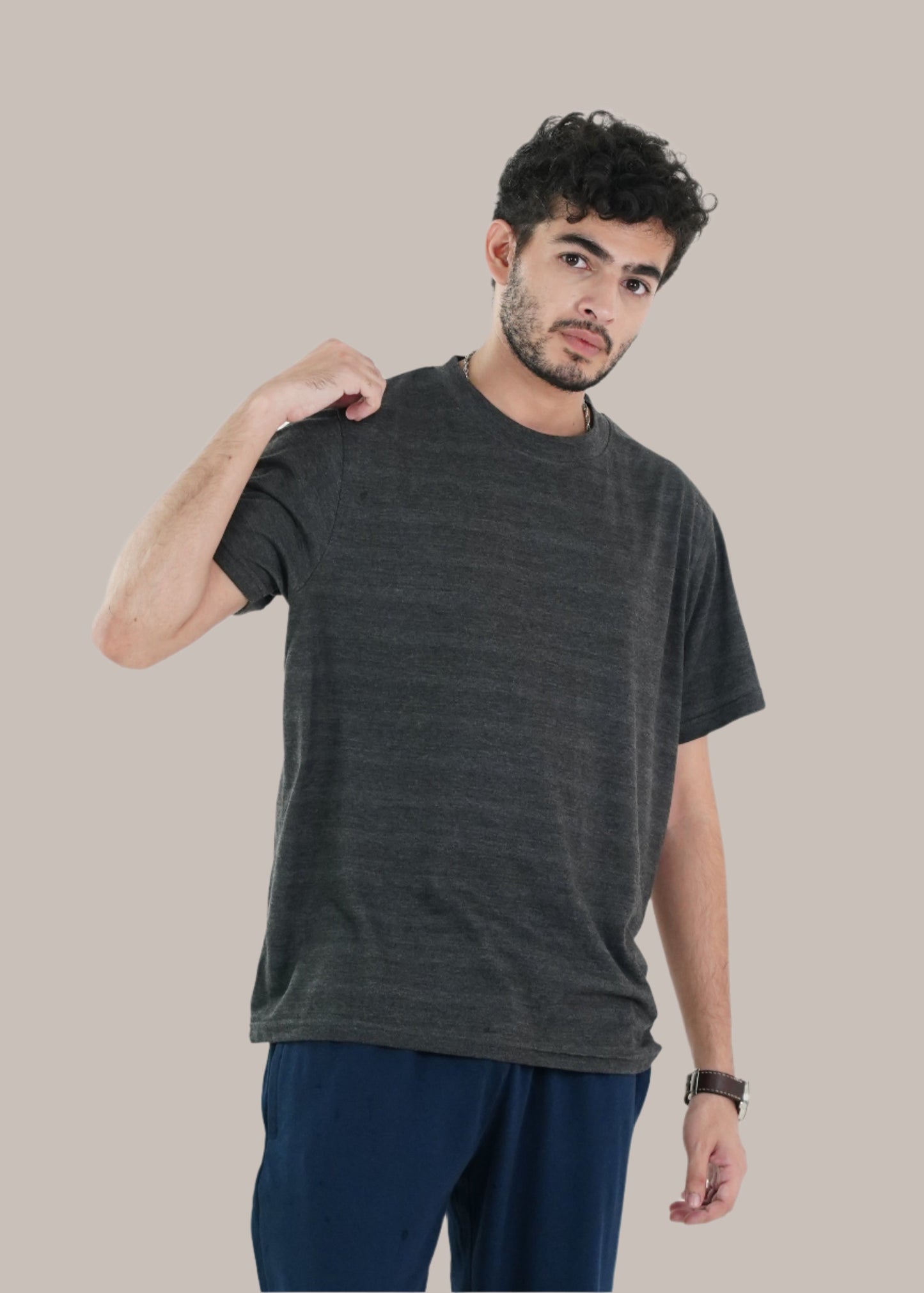 BASIC GREY TEXTURED RELAXED TEE