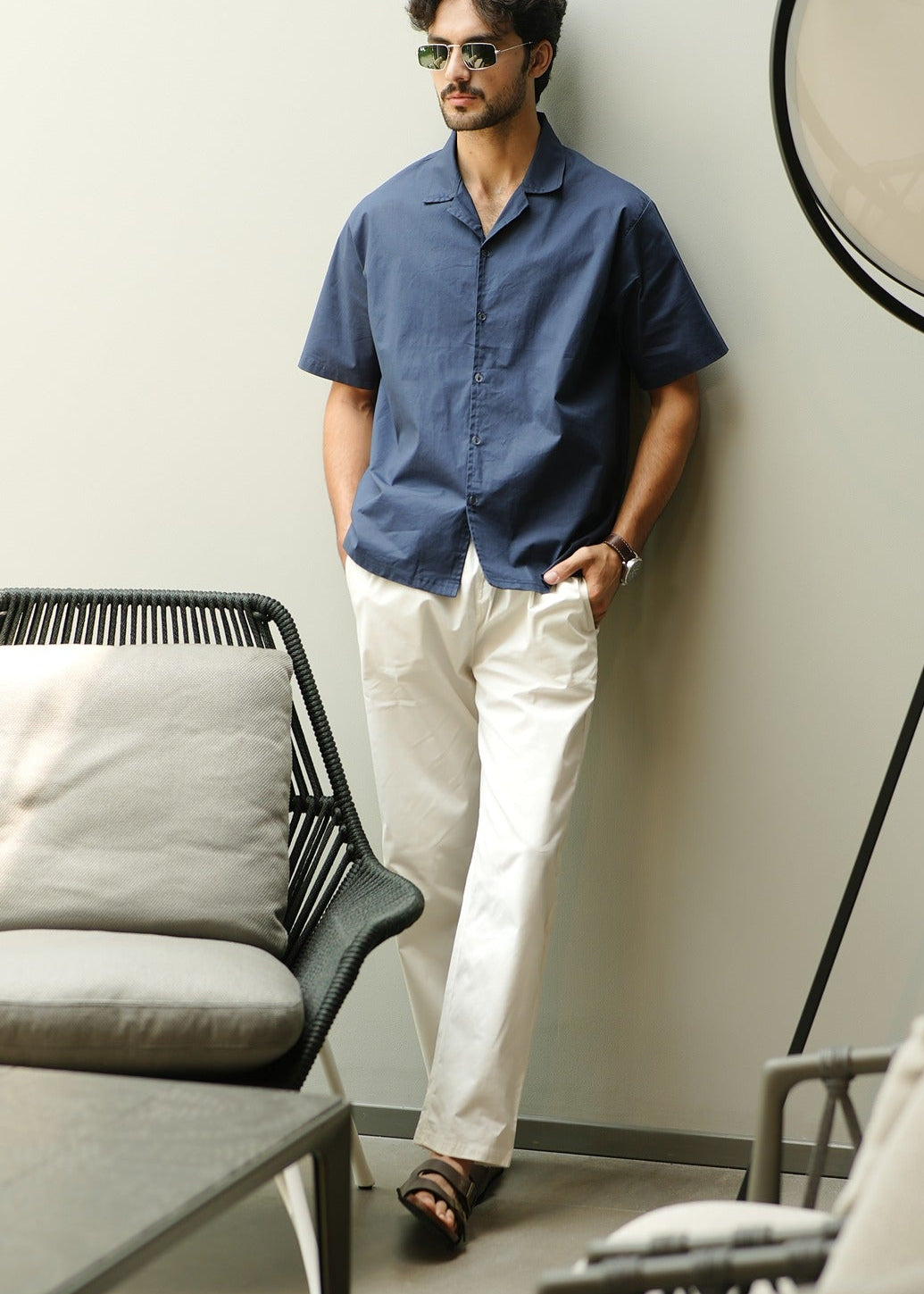 WHITE COTTON LYCRA STRAIGHT TROUSERS