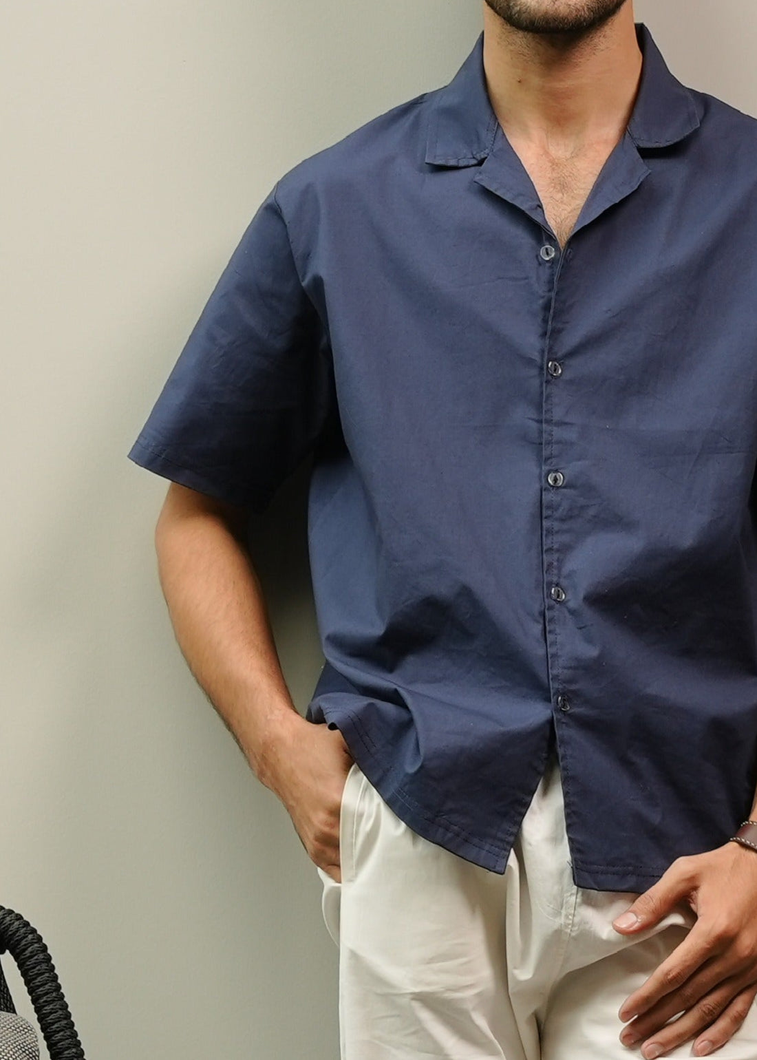 CAMP COLLAR COTTON SHIRT IN NAVY