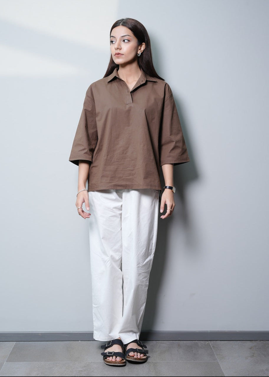 BROWN RESORT SHIRT WITH POLO COLLAR