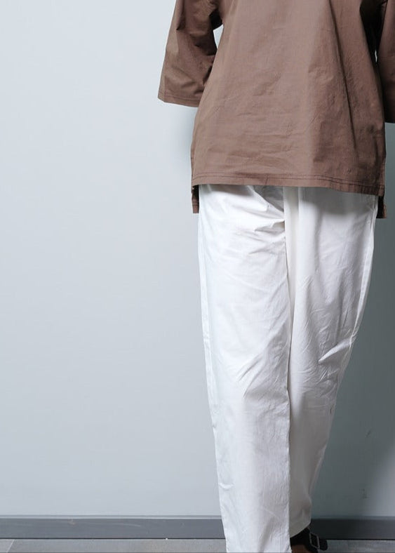 WHITE COTTON LYCRA RELAXED TROUSERS