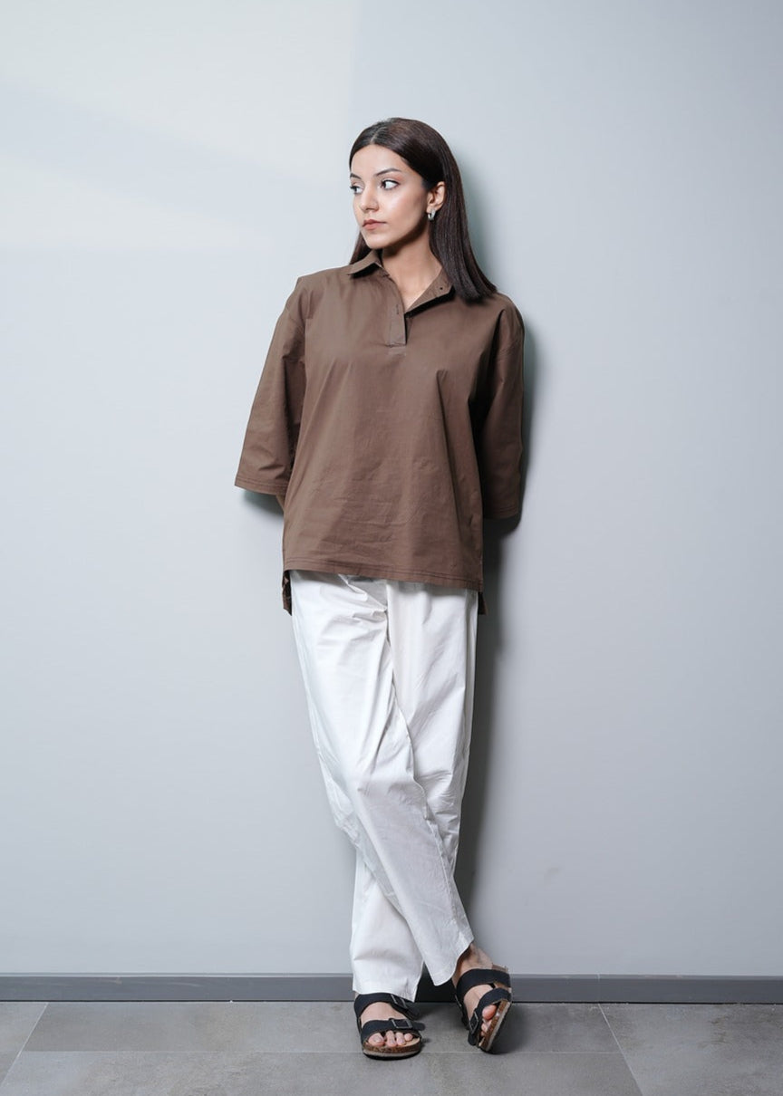 WHITE COTTON LYCRA RELAXED TROUSERS
