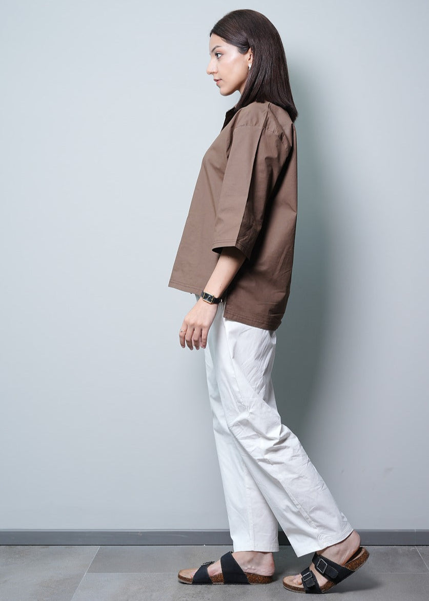 BROWN RESORT SHIRT WITH POLO COLLAR