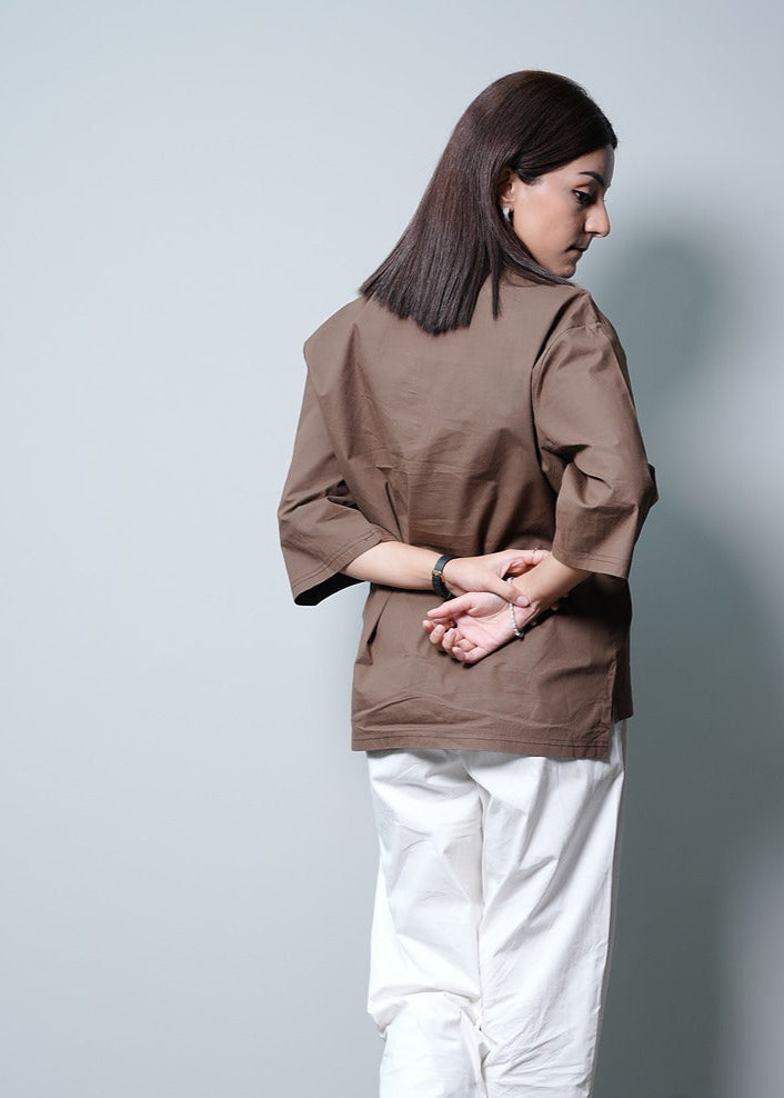 BROWN RESORT SHIRT WITH POLO COLLAR