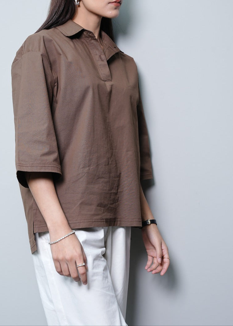 BROWN RESORT SHIRT WITH POLO COLLAR