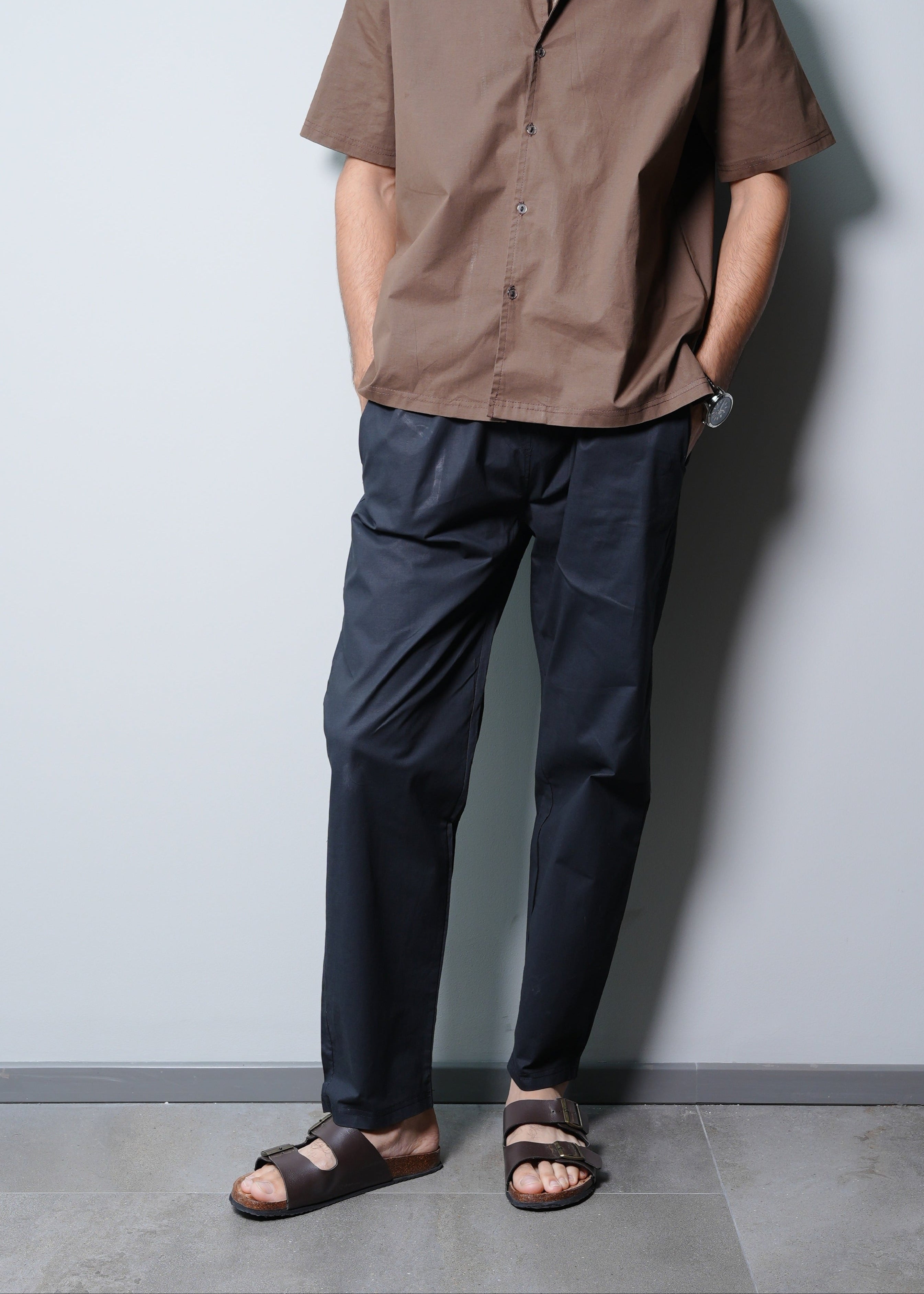 CAMP COLLAR COTTON SHIRT IN BROWN