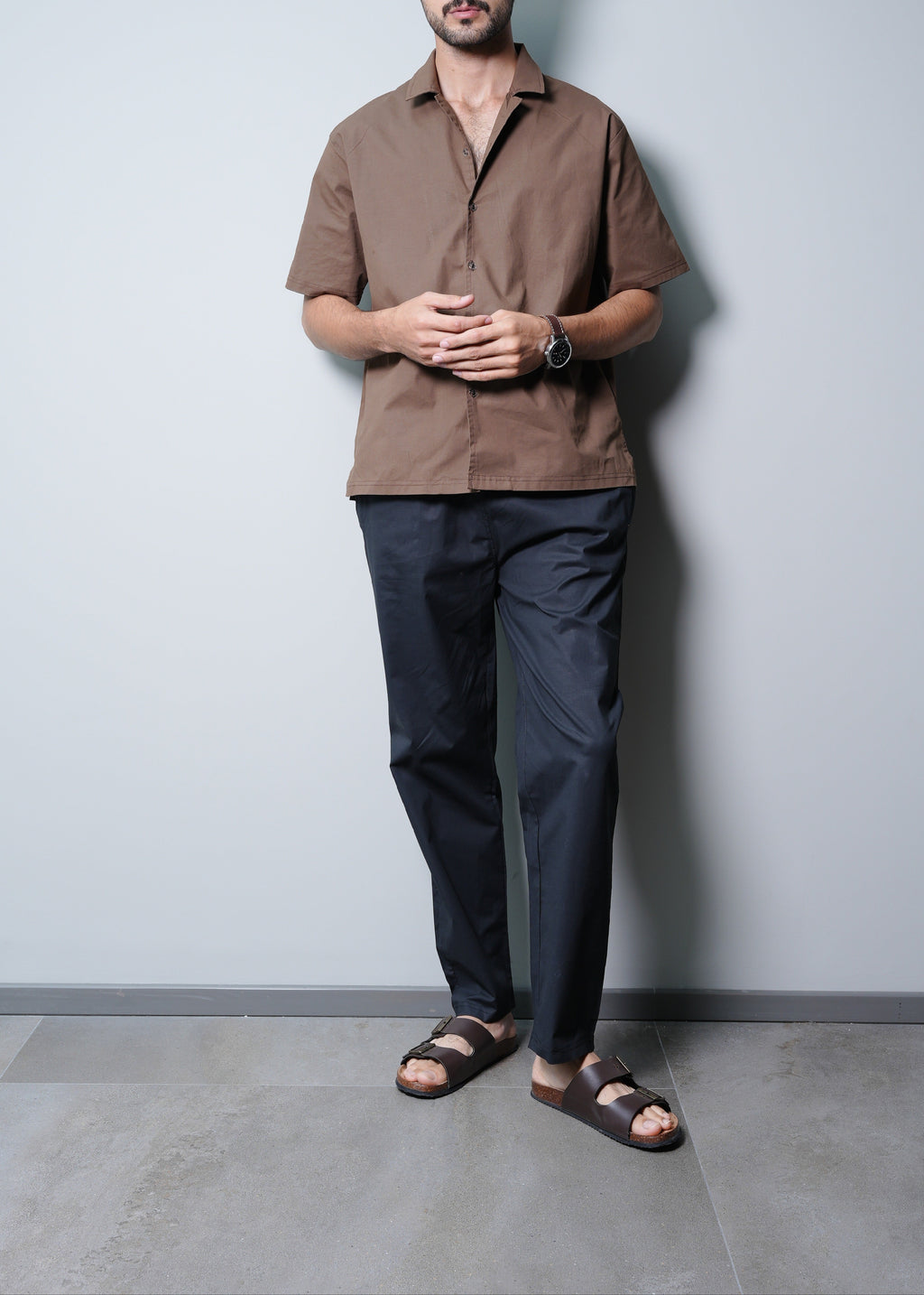 CAMP COLLAR COTTON SHIRT IN BROWN