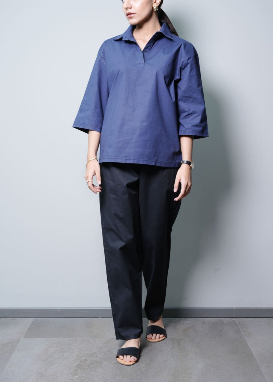 BASIC NAVY RESORT SHIRT WITH POLO COLLAR