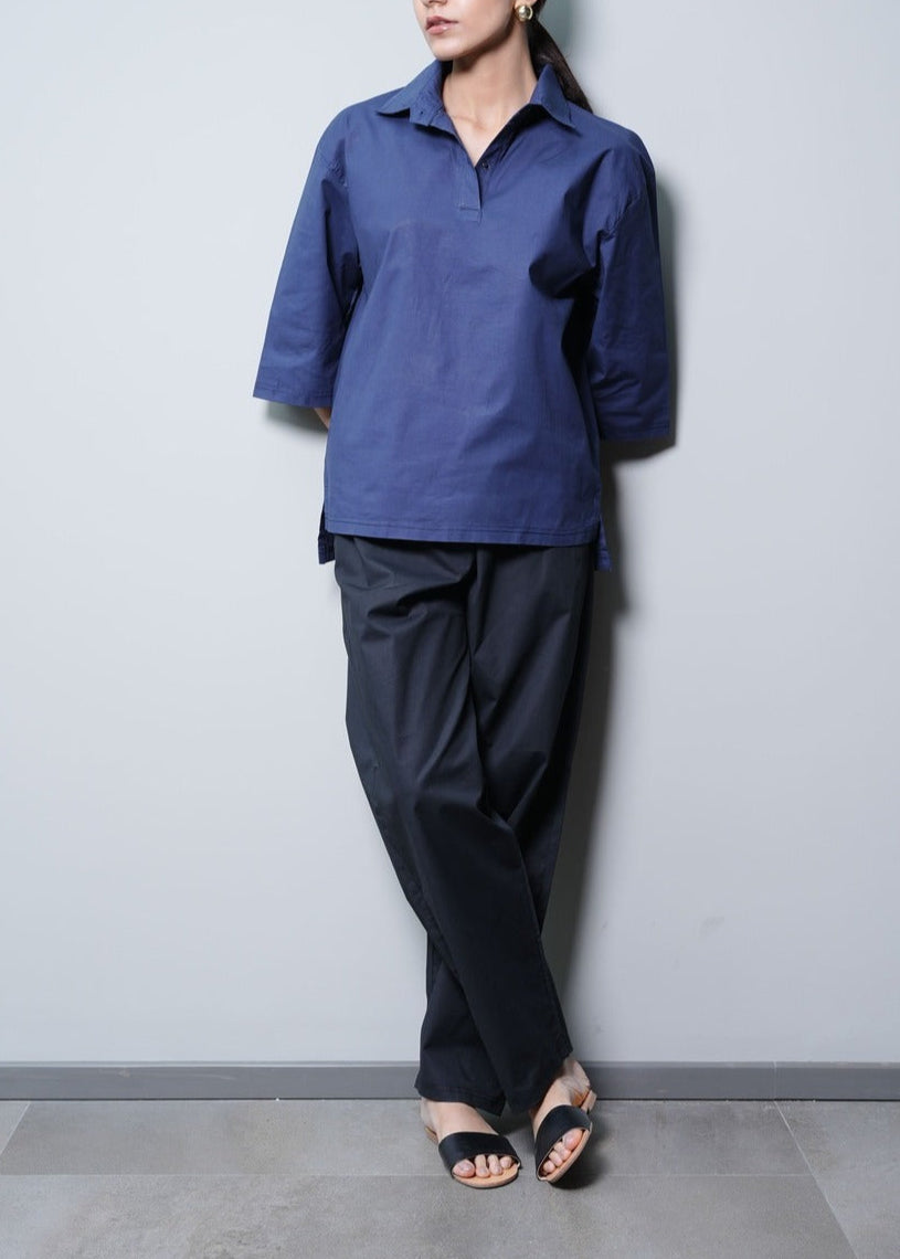BASIC NAVY RESORT SHIRT WITH POLO COLLAR
