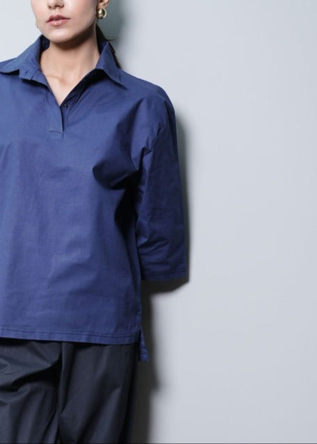 BASIC NAVY RESORT SHIRT WITH POLO COLLAR