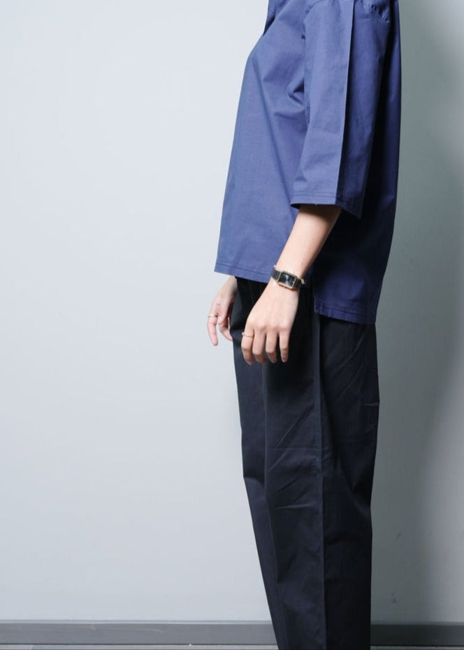 BLACK COTTON LYCRA RELAXED TROUSERS