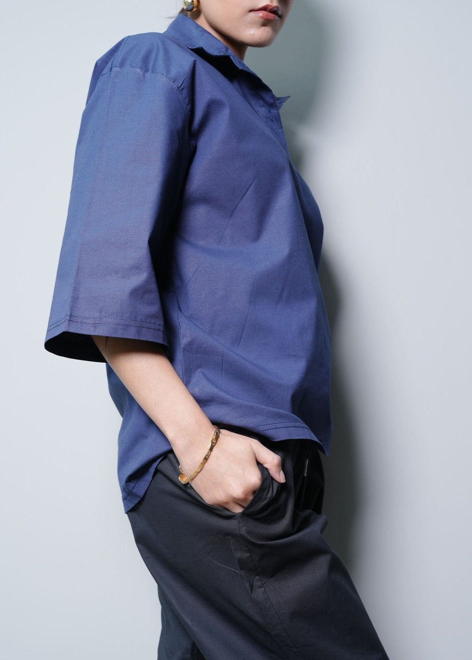 BASIC NAVY RESORT SHIRT WITH POLO COLLAR
