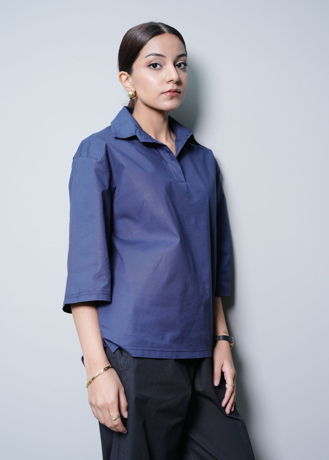 BASIC NAVY RESORT SHIRT WITH POLO COLLAR